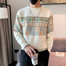 欧美风男潮牌针织衫秋季男款长袖羊毛衫花纹提花男毛衣M845，男装针织衫/毛衣，星座1116A-2（原606A-1）