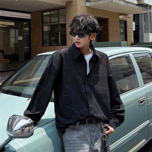 男士夏季冰丝透气速干透气长袖衬衫美式宽松扎染双门禁西装衬衫图片