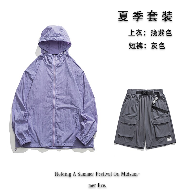 夏日户外UPF50+防晒衣潮流短裤情侣款套装FSY3203+K2332-P80图片