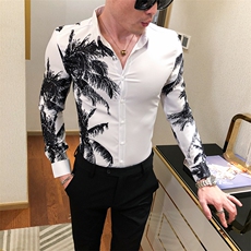 2021春秋男衬衫英伦长袖上衣印花男装韩版修身四季潮流衬衣H622-P55，男装衬衫，星座419（原A233）