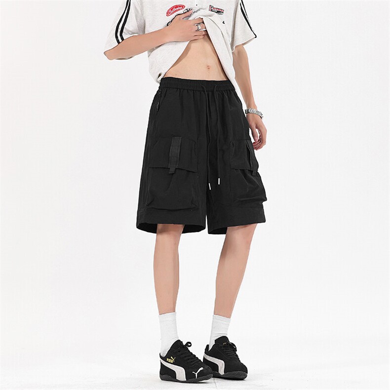 夏季2025新款冰丝侧边拉链大口五分裤袋速干宽松短裤K1279P45控78,男装牛仔裤,星座906-1（原电商a316-2）