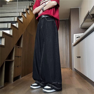 潮街头反穿设计阔腿牛仔裤男女拖地嘻哈直牛仔长裤-GN69-P52图片