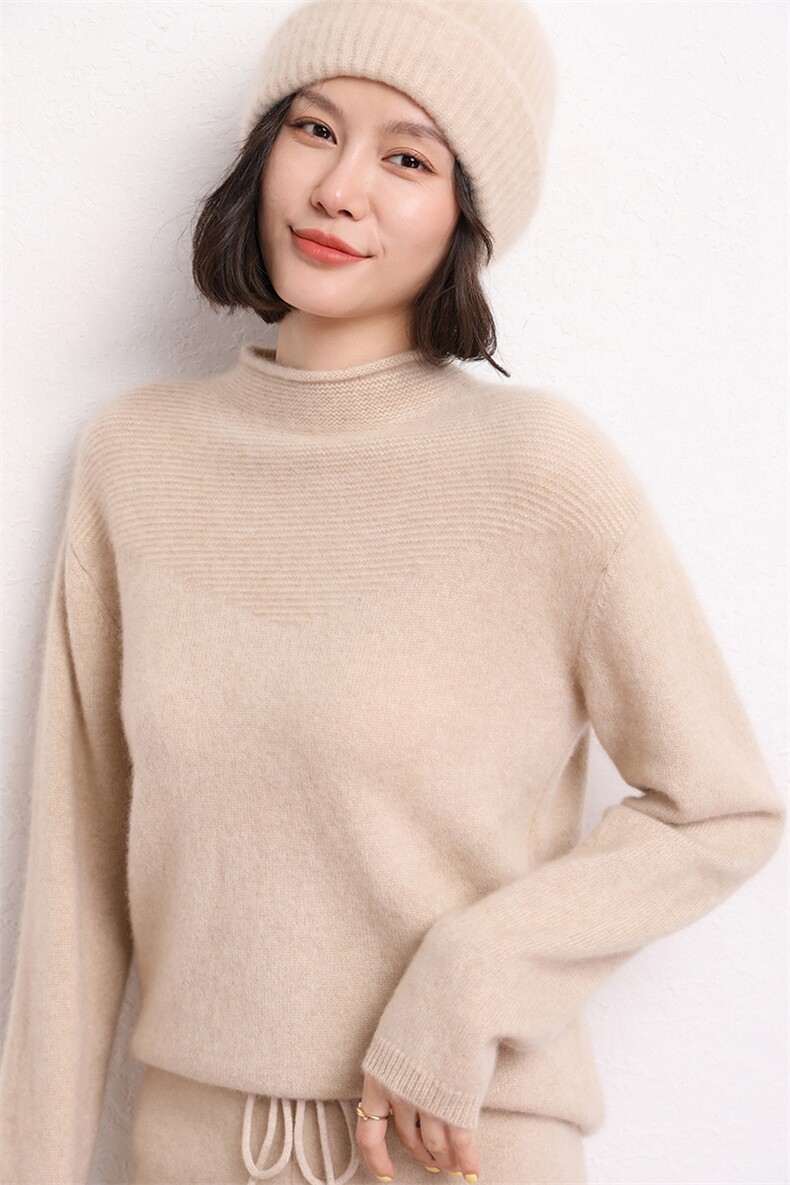 羊绒衫女半高领宽松毛衣百搭时尚针织打底衫,女装羊绒衫,五色羊羊绒