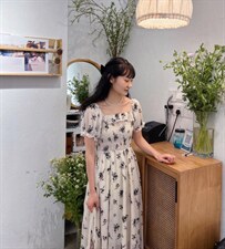 植绒印花薰衣草连衣裙，女装连衣裙，Mu Mu