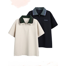 网图现货翻领短袖休闲撞色夏季透气舒适短袖中生校服RN748-P45，男装T恤，星座1005-4
