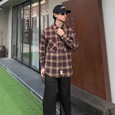1506/QJ010/P54美式复古格子衬衫男女新款衬衣韩版ins百搭上衣潮，男装衬衫，星座1506