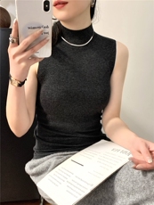 设计感小众半高领背心2025夏季新款修身显瘦气质无袖上衣女，女装背心吊带，缘满羊绒