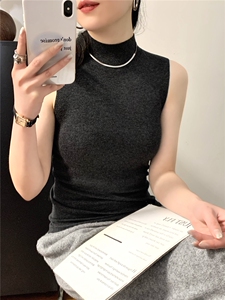 设计感小众半高领背心2025夏季新款修身显瘦气质无袖上衣女图片
