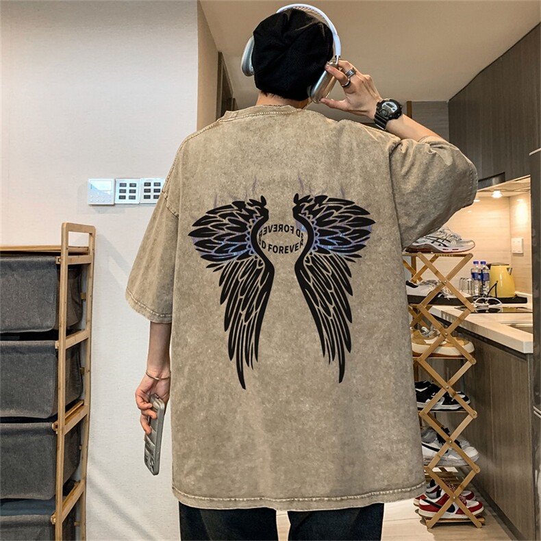 DSA028-SXDT2230P32重磅蜡染克美式复古水洗潮牌印花短袖男,男装T恤,电商A028