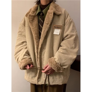 潮翻领棉服外套男女美式复古单排扣棉衣宽松休闲棉袄子上衣Y6571