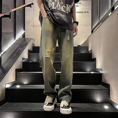 美式高街帅气牛仔裤男破洞韩版刺绣个性2024夏季ins长裤RK615-P41，男装牛仔裤，星座412-1