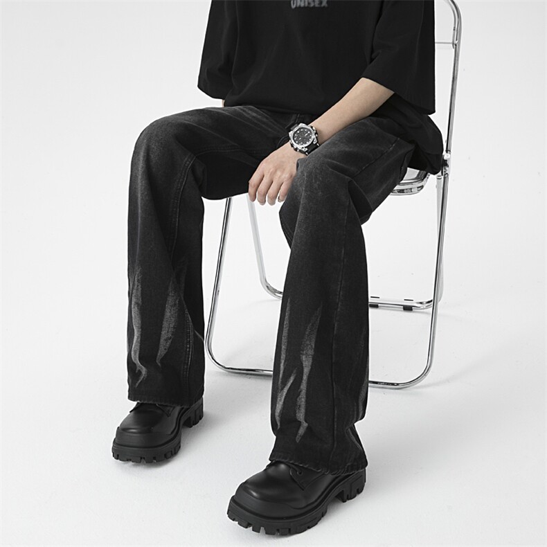 美式高街重工手擦马骝水洗火焰纹牛仔裤微喇XZ310A-4-NZ38,男装牛仔裤,星座310A-4
