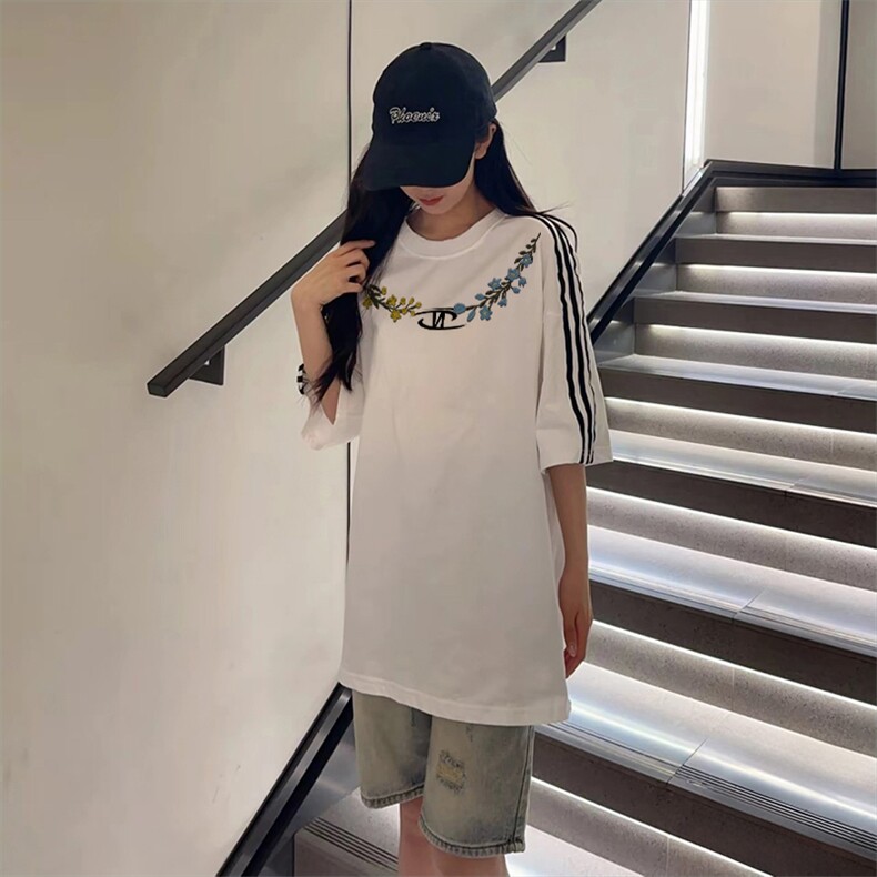 抖音得物高品质二开240克宽松纯棉美式潮牌三条杠织带短袖T恤,男装T恤,电商A486-1