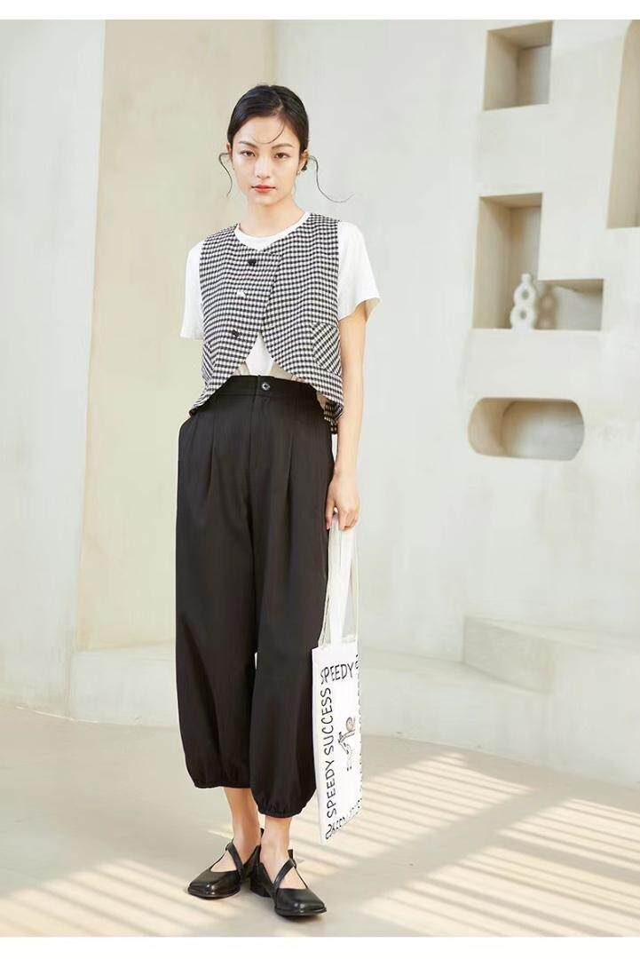 现货夏季新款复古盘口格文马甲，女装马甲，觅处