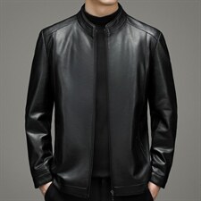 2023春季新款皮衣中年男士立领皮衣商务休闲纯色百搭时尚男装外套，男装夹克，电商B212（原钱塘6029）