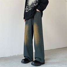 美式复古水洗牛仔裤男秋痞帅高街裤子潮牌宽松阔腿长裤NZ105-P48，男装牛仔裤，星座1103-2