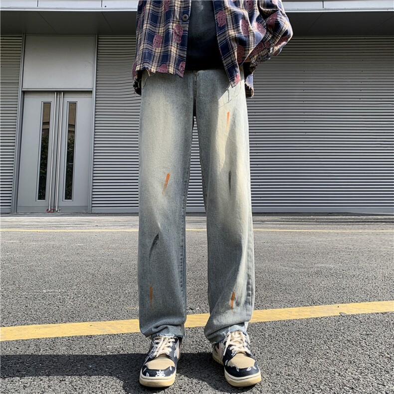 泼墨毛边高街潮流痞帅直筒宽松百搭牛仔裤ZK840-P55,男装牛仔裤,星座313A(原308A-2)