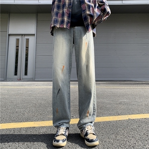 泼墨毛边高街潮流痞帅直筒宽松百搭牛仔裤ZK840-P55图片
