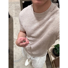 老钱风亚麻针织短袖男夏季松弛感透气圆领t恤美式复古半袖针织衫，男装T恤，星座1210-1