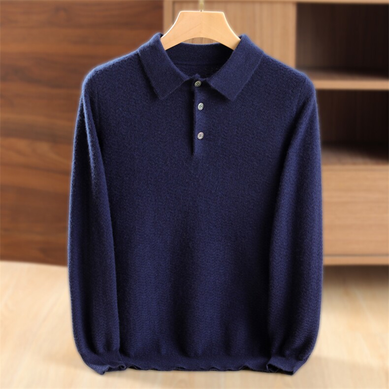男士polo衫长袖t恤男2024年秋冬季加厚保暖衣服男韩版潮流内搭,男装羊毛衫,鹿一羊绒