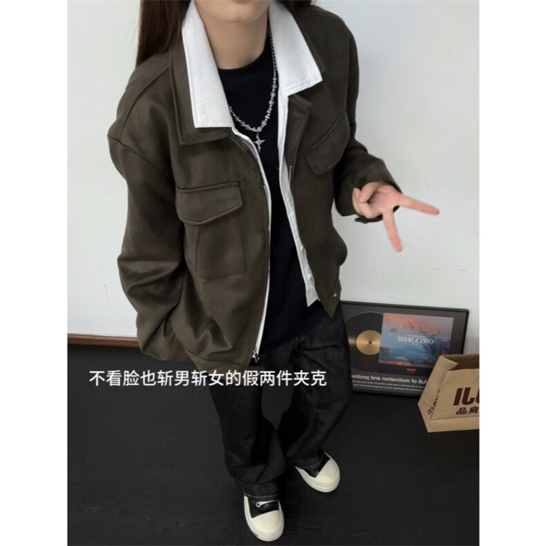 现货水洗麂皮假两件老钱风艾克夹克,男装夹克,星座910A