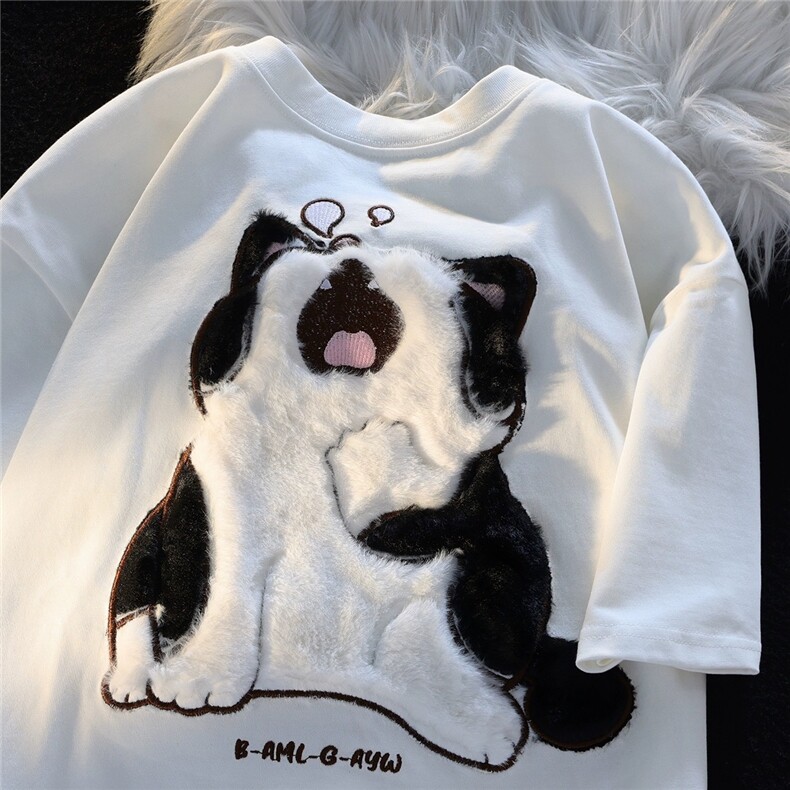 纯棉植绒绣花夏季新款短袖T恤男女 天猫抖音品质102B-T83037P33图片