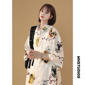 2024夏季新款动物图案情侣宽松百搭短袖衬衫A158-CS610-P45控58，男装衬衫，电商A158-1