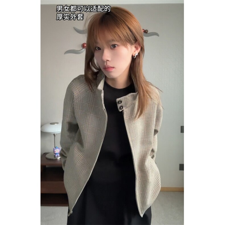 WT901CC-特P70 千鸟格纹哈灵顿夹克休闲短宽外套男女图片