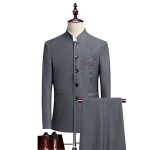 JS8609-XK-D P178中山装套装中华立领龙纹刺绣表演出中式结婚礼服，男装西服套装，星座510A-2