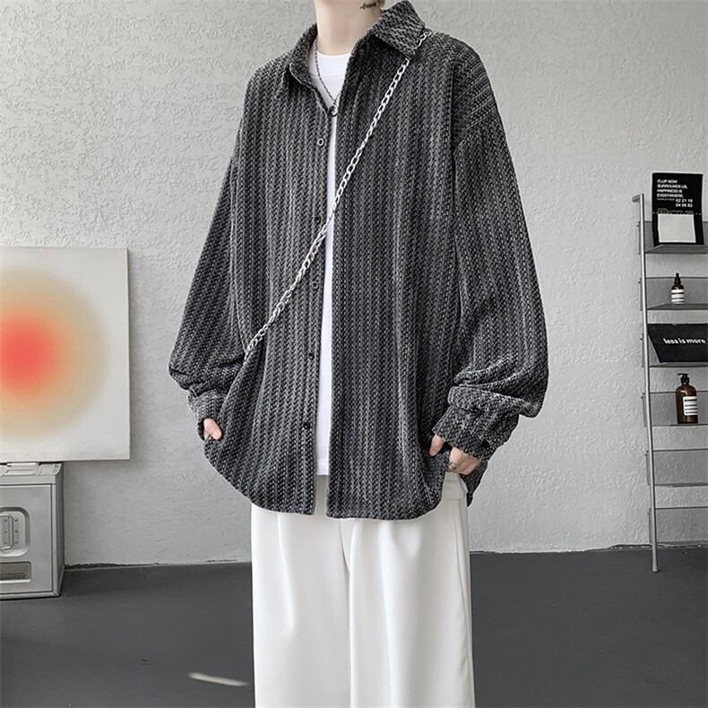 8XL-M鱼骨纹小香风衬衫男生春秋衬衣宽松慵懒垂感外套CS29009P45,男装衬衫,电商B312