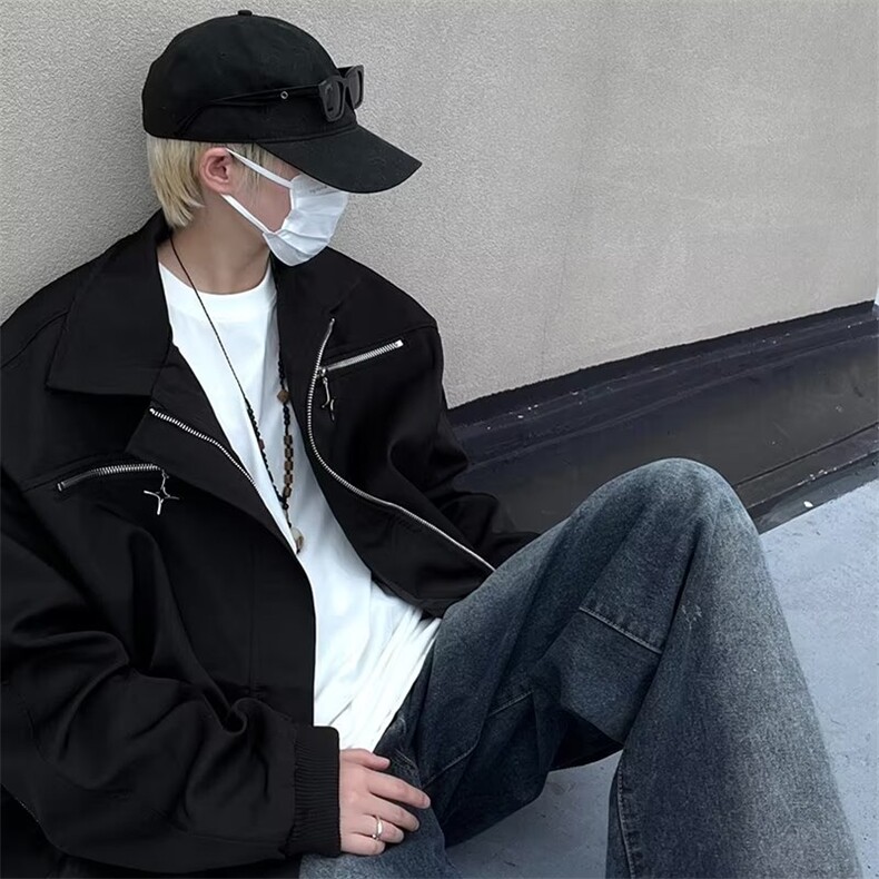 美式复古金属拉链男夹克外套潮设计感情侣宽松百搭上衣JS241-P70图片