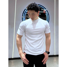 eme同款正肩小高领显瘦短袖T恤聚酯纤维310A-4-T92-特批20，男装T恤，星座310A-4