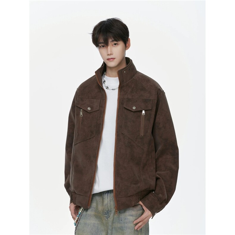 J525-P81 2025新款外套男春秋宽松大码潮流工装上衣服图片