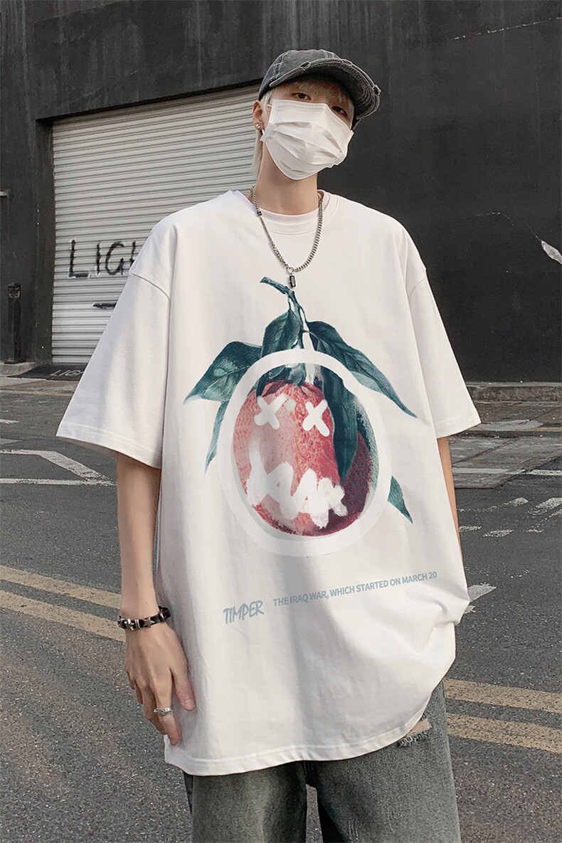 B239-1095-P25创意趣味水果印花夏季重磅落肩袖短袖T恤港风,男装T恤,星座514-2(原B239)