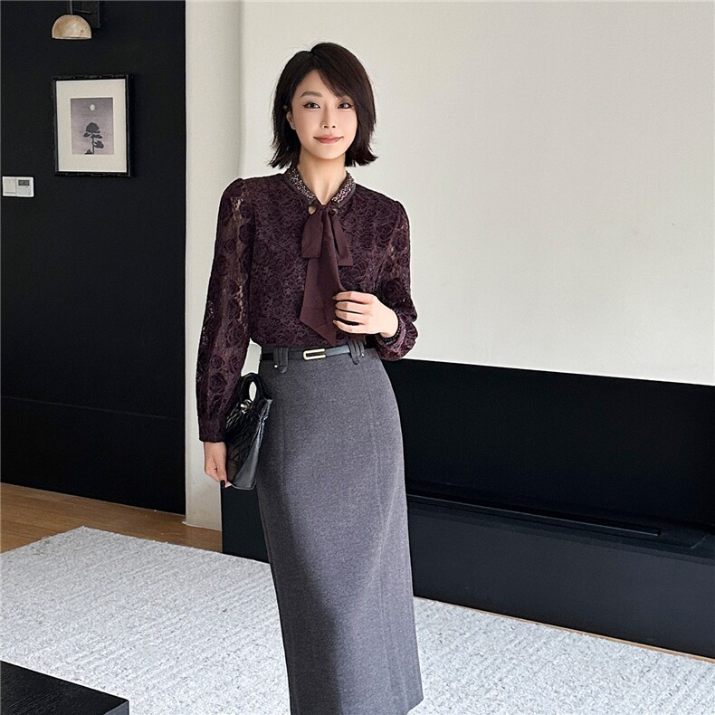 2025秋冬转新款百搭蕾丝法式蝴蝶结长袖小衫高级感上衣打底衫,女装蕾丝衫/雪纺衫,2C091