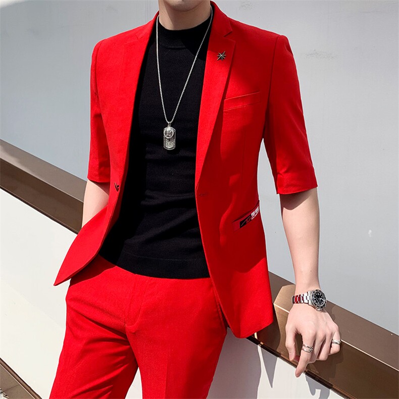 夏季七分袖西装套装男中袖西服袖九分裤A470-TZ03图片
