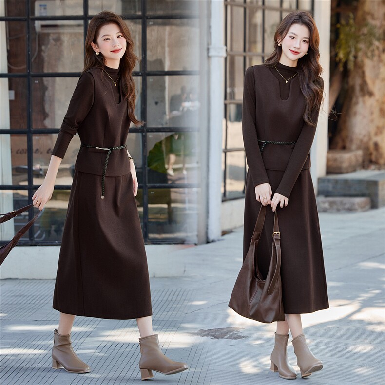 优雅气质针织套装裙女2026春秋新款修身马甲打底衫半身裙子三件套，女装套装/套裙，煊芮熙