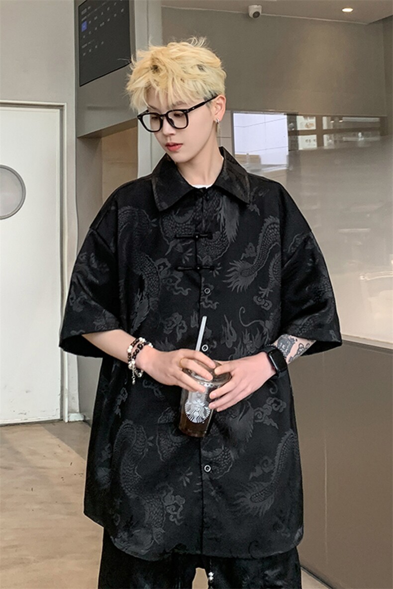 量大优供视频新风龙纹冰丝短袖衬衫男XH50-特P38,男装衬衫,电商B367