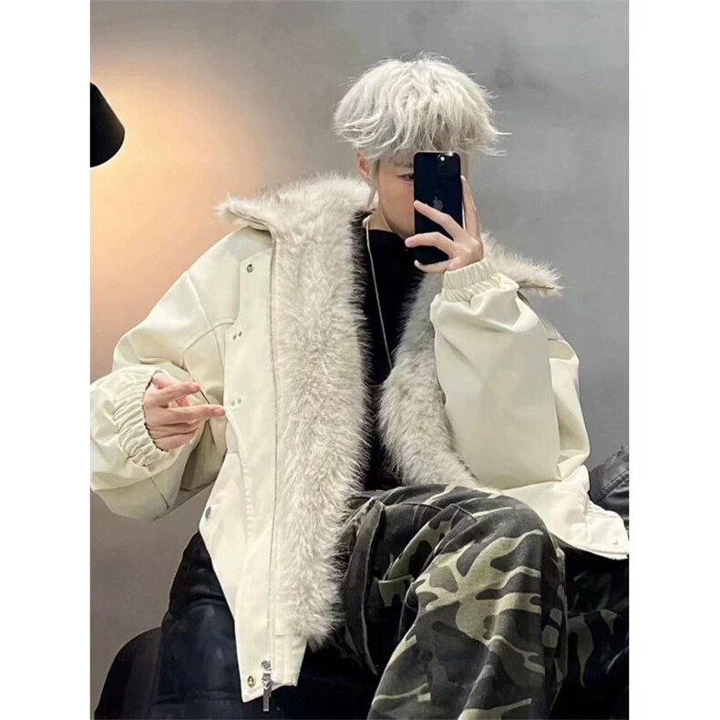 网图座山雕立领PU皮棉服外套男冬季保暖百搭宽松棉衣夹克,男装夹克,电商C307