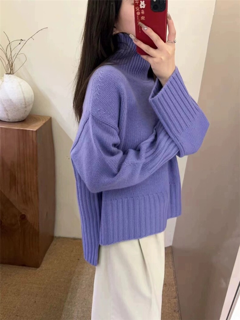 高领羊毛衫女宽松加厚慵懒风打底针织廓形毛衣图片
