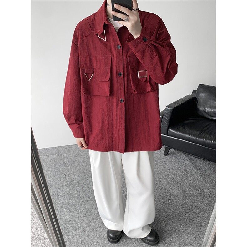 CS1155-P55控98小众高品质设计感朋克风大码长袖衬衫外套上衣男,男装衬衫,电商A059