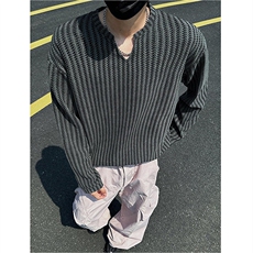 美式高街千鸟格子长袖T恤男女亨利V领英伦雅痞休闲宽松长袖打底衫，男装T恤，电商A443