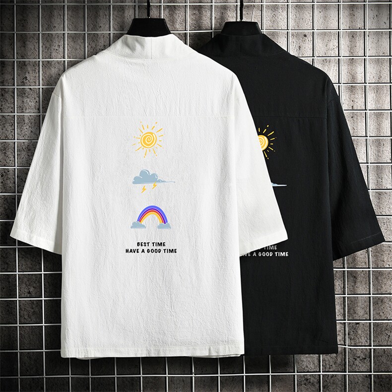 HF59141-P40风汉服男开衫外套七分袖道袍网格挂拍,男装民族服装,电商A040A