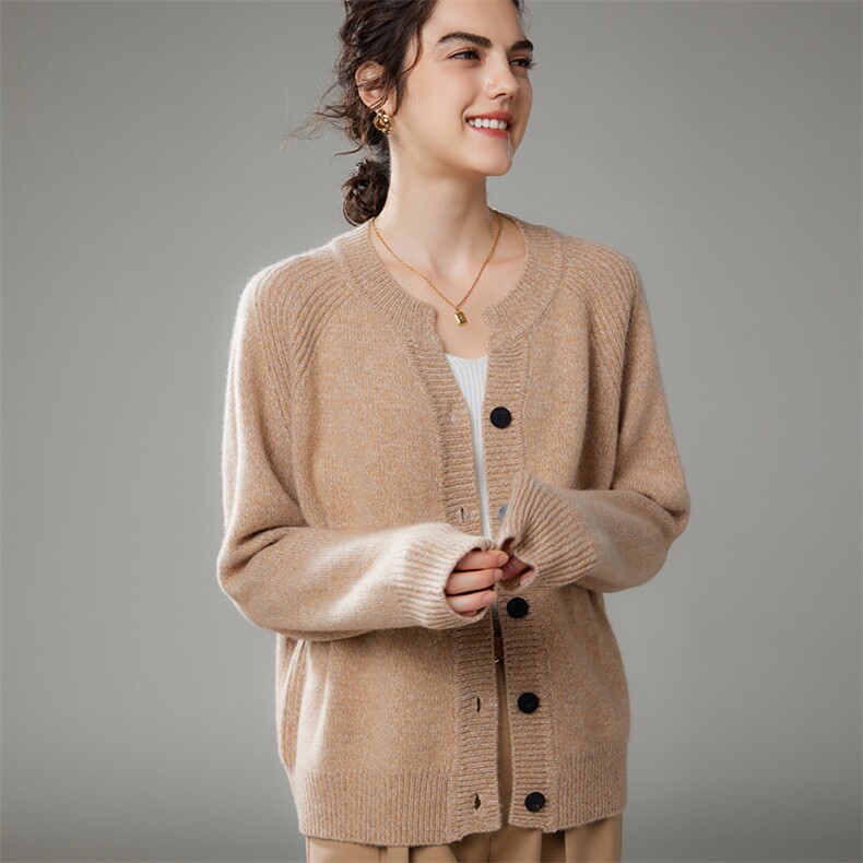 2025年秋季单排扣常规款厚款单件长袖翻领落肩袖开衫时尚百搭，女装针织衫/毛衣，珍丝贝尔