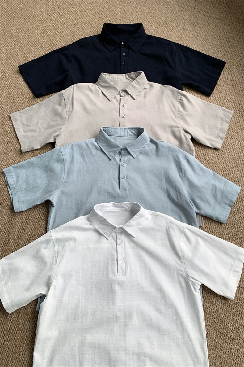 高品质老钱风亚麻男士polo衫短袖衬衫领T恤夏装宽松半袖S433-特32,男装Polo衫,电商A233-1