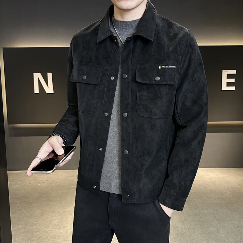 秋季新款翻领皮衣 男士短款夹克修身帅气皮夹克P8603-P155图片