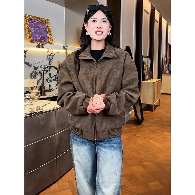 W11103-P75 网图现货 新款双拉链立领纯色休闲夹克外套松弛感百搭图片