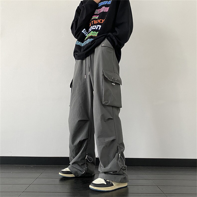 2024新款降落伞阔腿运动裤春秋美式灰色休闲工装裤男K7467-P52,男装休闲裤,星座512-3
