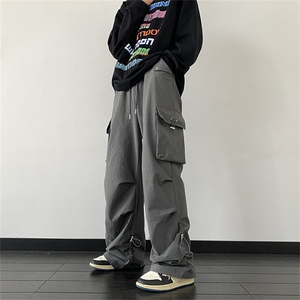 2024新款降落伞阔腿运动裤春秋美式灰色休闲工装裤男 K7467-P52图片