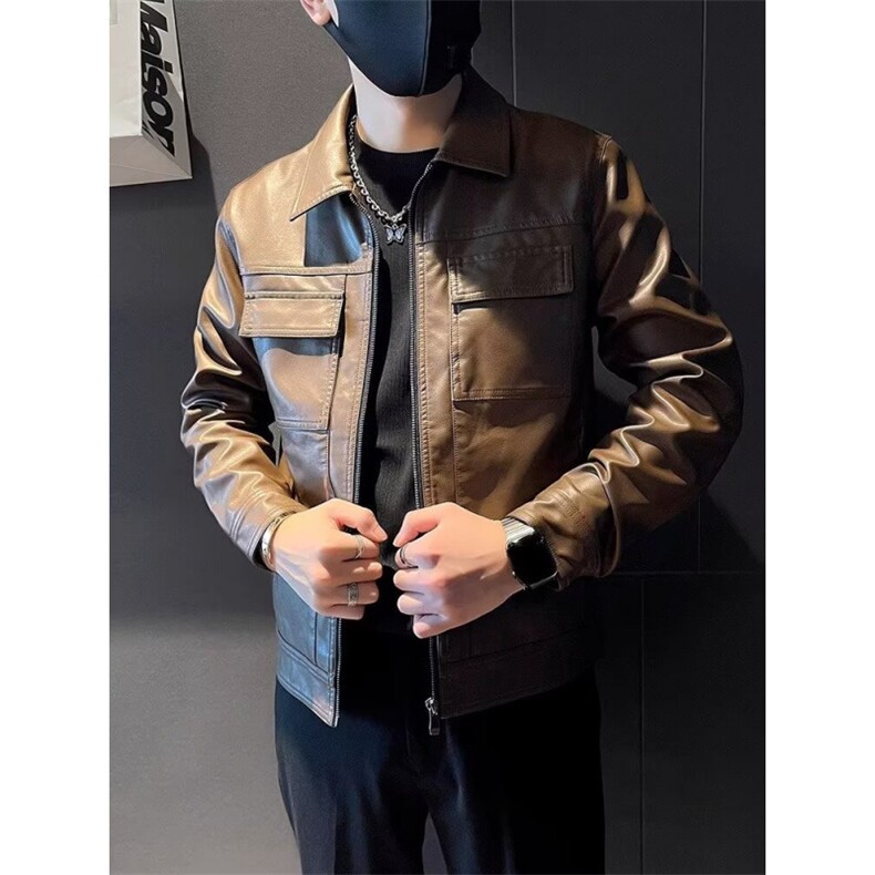 网络图秋季新款皮衣男时尚百搭PU皮夹克男机车外套,男装皮衣,星座410-7